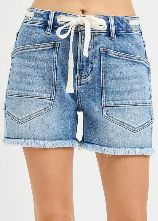 Risen Slouchy Eyelet Drawstring Detail Shorts - The Nines