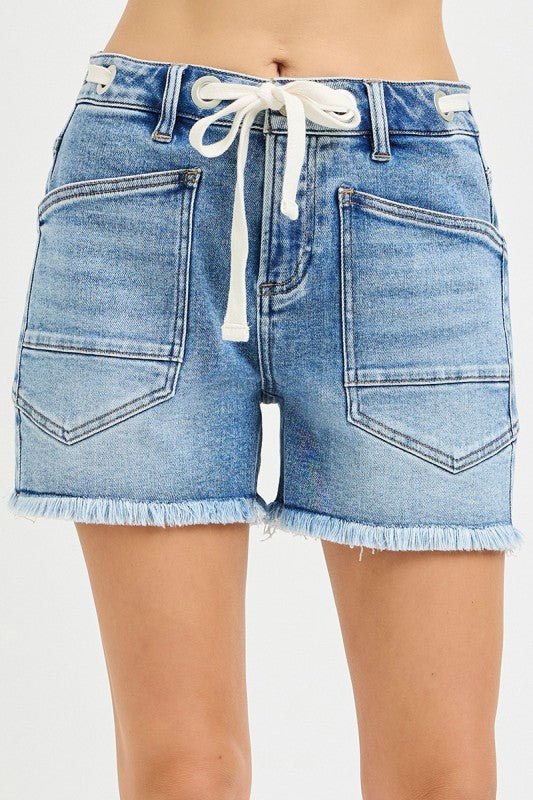 Risen Slouchy Eyelet Drawstring Detail Shorts - The Nines
