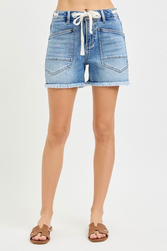 Risen Slouchy Eyelet Drawstring Detail Shorts - The Nines