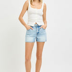 Risen Light Wash Stitched Denim Shorts - The Nines