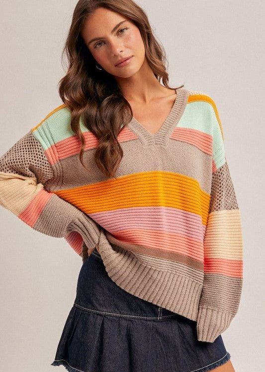 Crochet Detail Multicolor Summer Sweater - The Nines