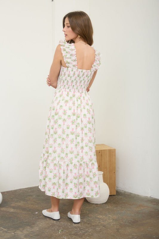 Harper Smocked Floral Print Midi Dress - The Nines