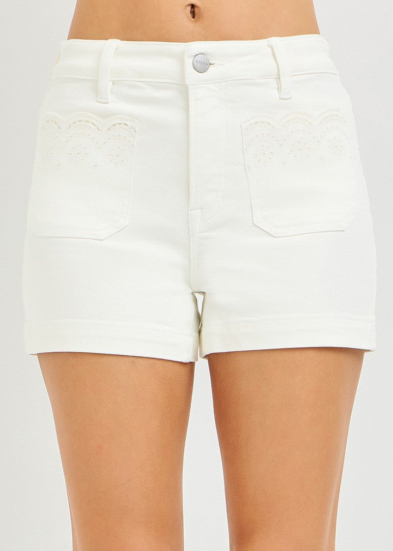 Risen Cream Embroidered Pocket Shorts - The Nines