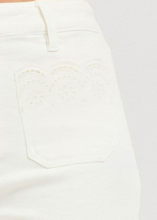 Risen Cream Embroidered Pocket Shorts - The Nines