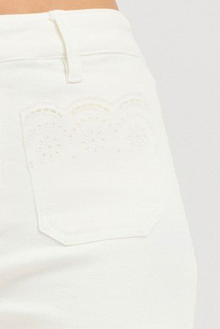 Risen Cream Embroidered Pocket Shorts - The Nines