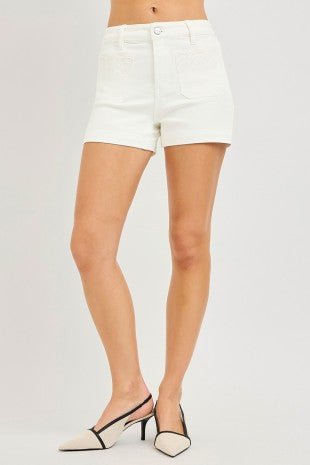 Risen Cream Embroidered Pocket Shorts - The Nines