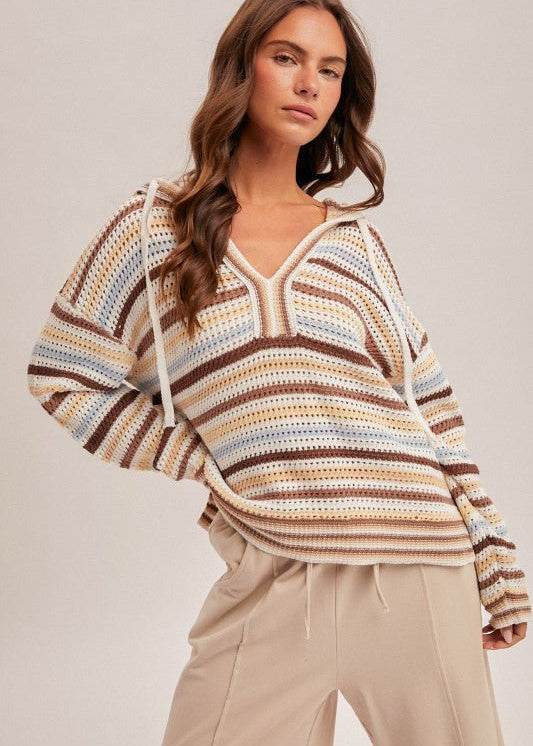 Blaire Multicolor Open Knit Hoodie - 2 Colors! - The Nines