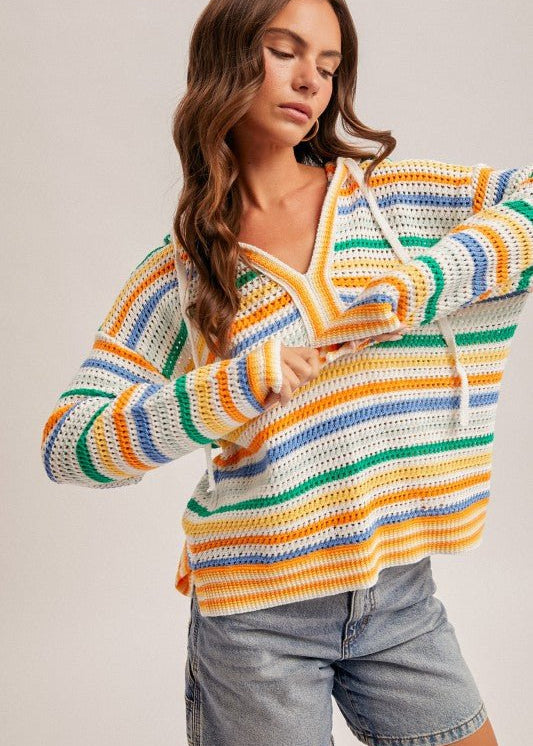 Blaire Multicolor Open Knit Hoodie - 2 Colors! - The Nines