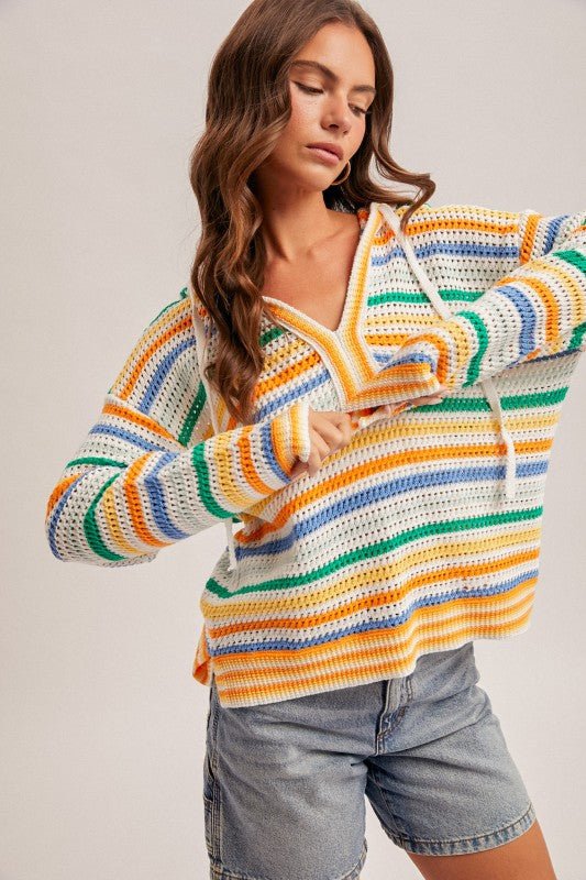 Blaire Multicolor Open Knit Hoodie - 2 Colors! - The Nines