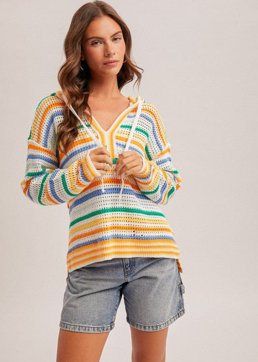 Blaire Multicolor Open Knit Hoodie - 2 Colors! - The Nines
