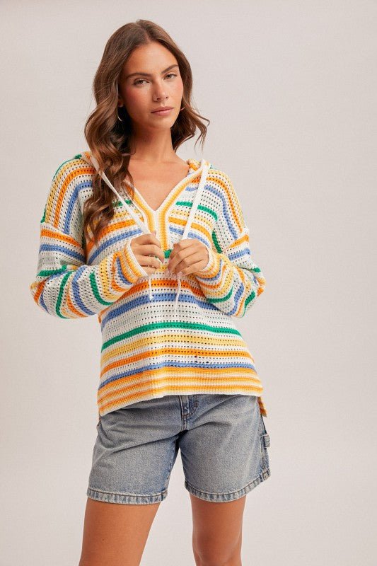 Blaire Multicolor Open Knit Hoodie - 2 Colors! - The Nines