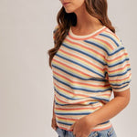 Multicolor Pointelle Short Sleeve Sweater Top - The Nines