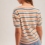 Multicolor Pointelle Short Sleeve Sweater Top - The Nines