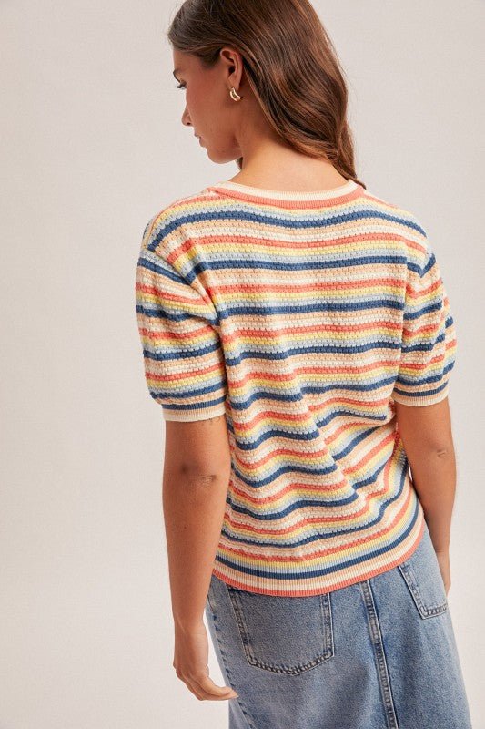 Multicolor Pointelle Short Sleeve Sweater Top - The Nines