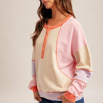 Coral & Sand Multicolor Henley Sweatshirt - The Nines
