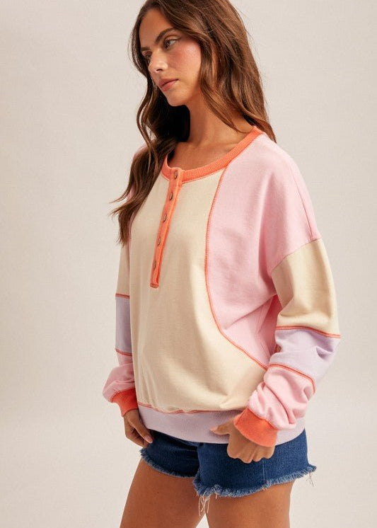 Coral & Sand Multicolor Henley Sweatshirt - The Nines