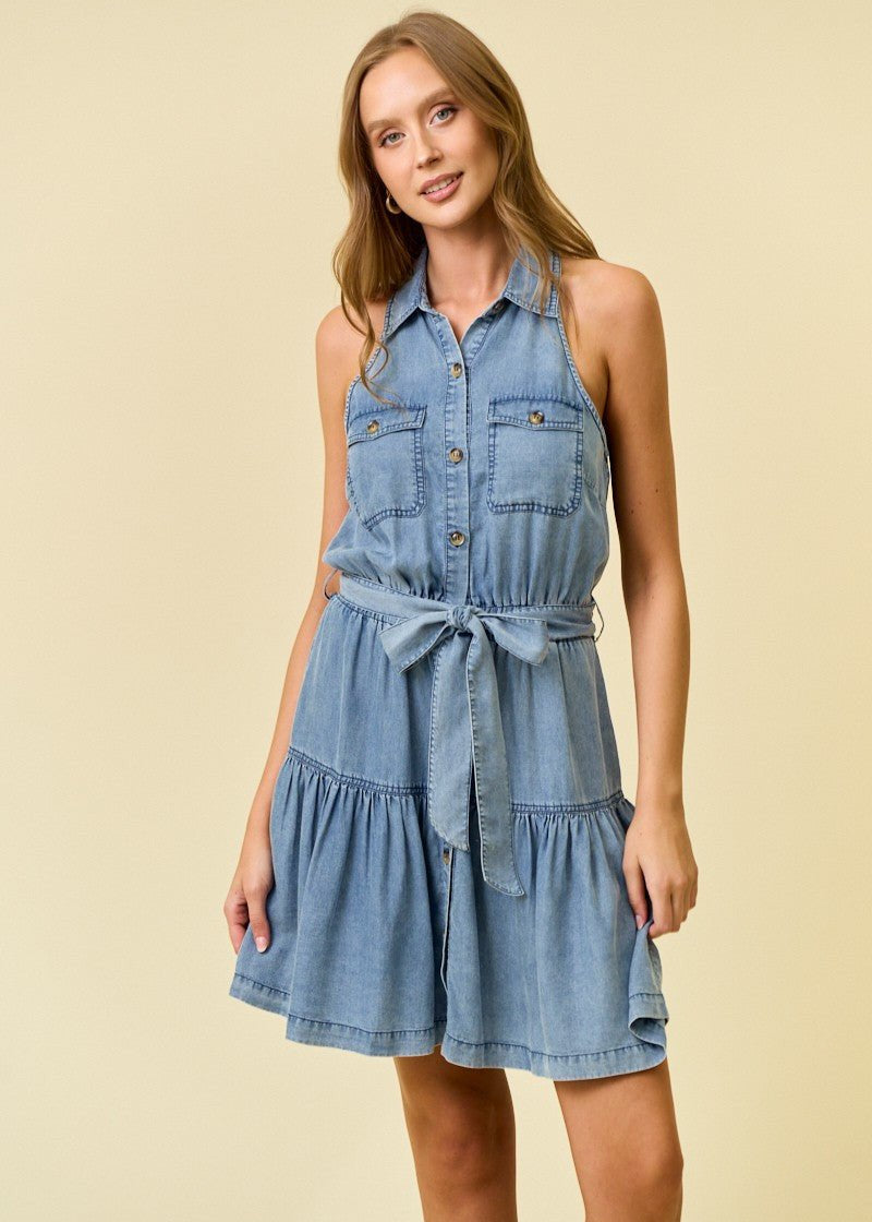Tencel Chambray Tie Dress - The Nines