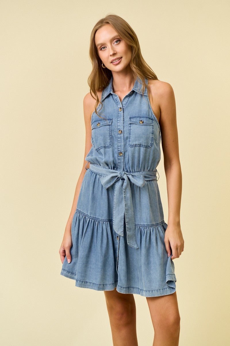 Tencel Chambray Tie Dress - The Nines