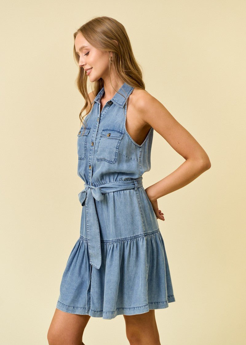 Tencel Chambray Tie Dress - The Nines