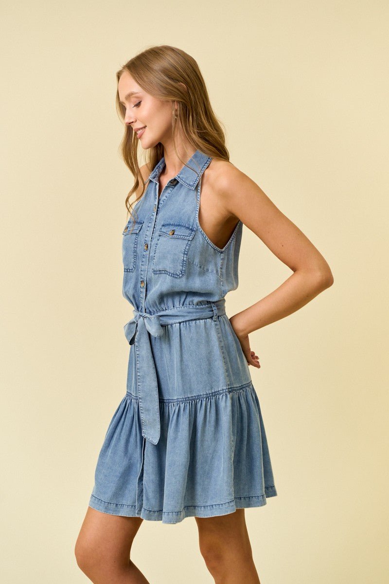 Tencel Chambray Tie Dress - The Nines