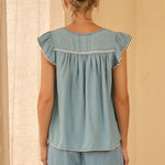 Washed Denim Embroidered Top - The Nines
