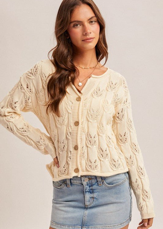 Ecru Woven Spring Cardigan - The Nines