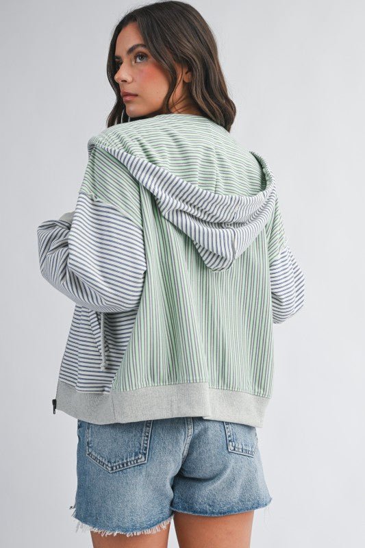 Blue & Green Good Vibes Striped Zip Hoodie - The Nines
