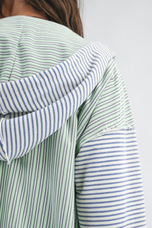 Blue & Green Good Vibes Striped Zip Hoodie - The Nines