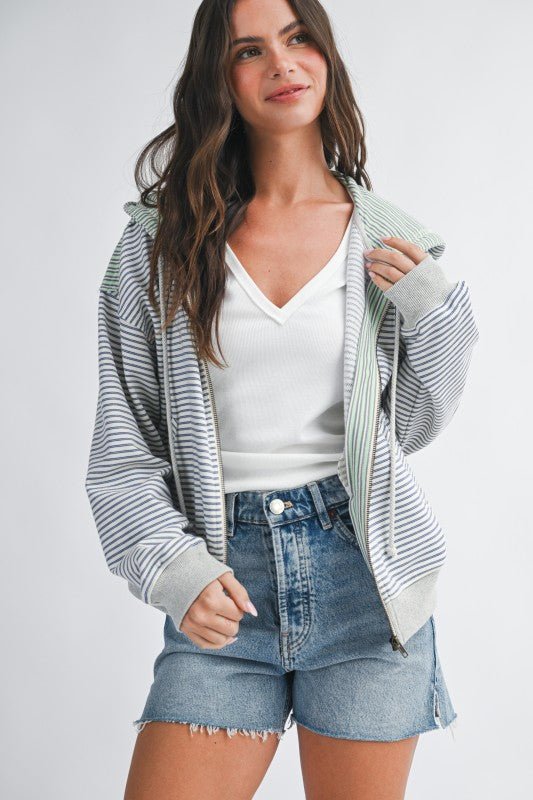 Blue & Green Good Vibes Striped Zip Hoodie - The Nines