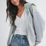 Blue & Green Good Vibes Striped Zip Hoodie - The Nines
