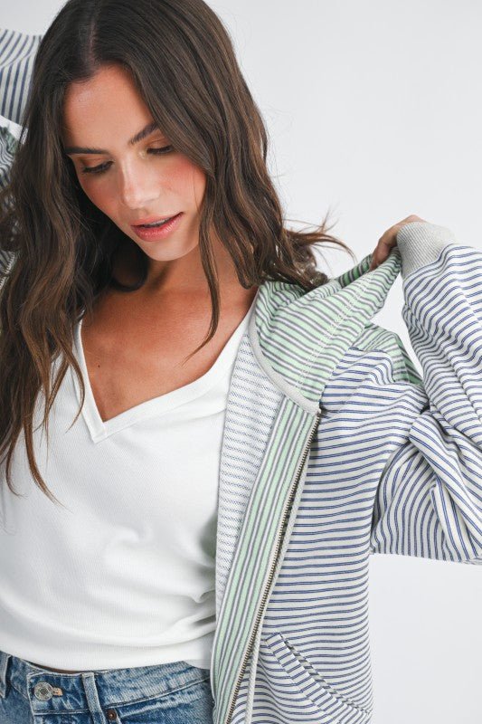 Blue & Green Good Vibes Striped Zip Hoodie - The Nines