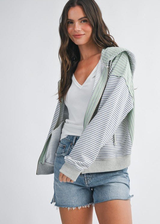 Blue & Green Good Vibes Striped Zip Hoodie - The Nines
