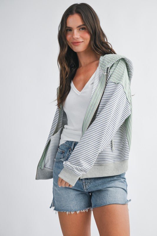 Blue & Green Good Vibes Striped Zip Hoodie - The Nines