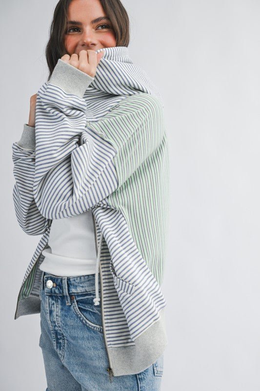 Blue & Green Good Vibes Striped Zip Hoodie - The Nines