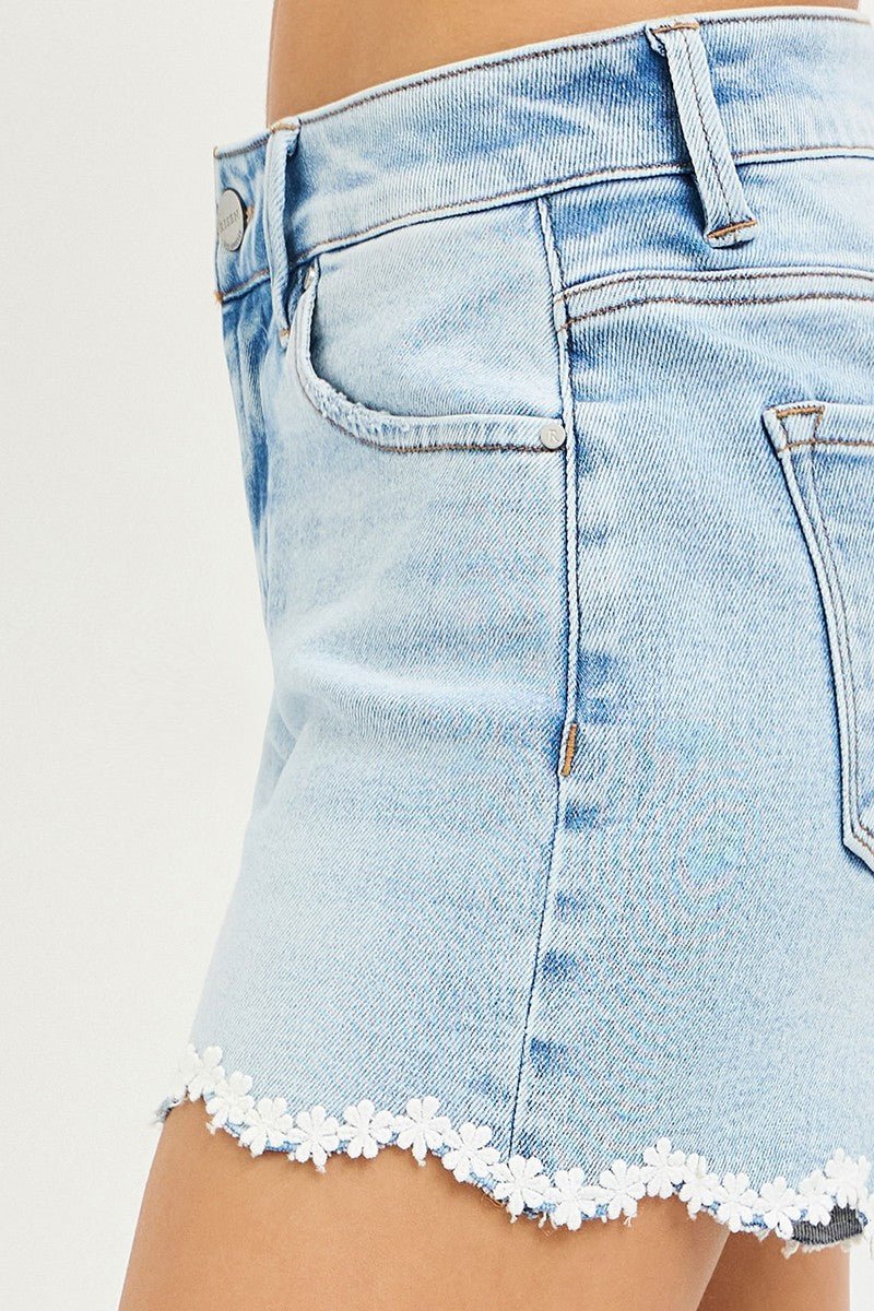 Risen Floral Lace Hem Shorts - The Nines