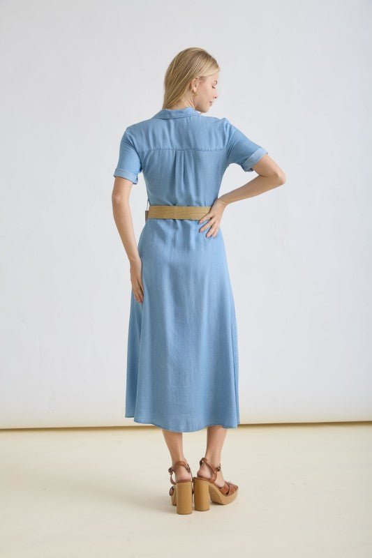 Chambray Belted Dress - The Nines