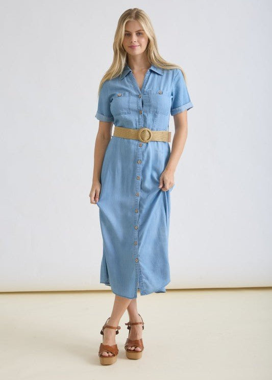 Chambray Belted Dress - The Nines
