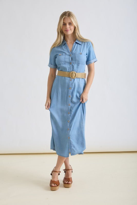 Chambray Belted Dress - The Nines