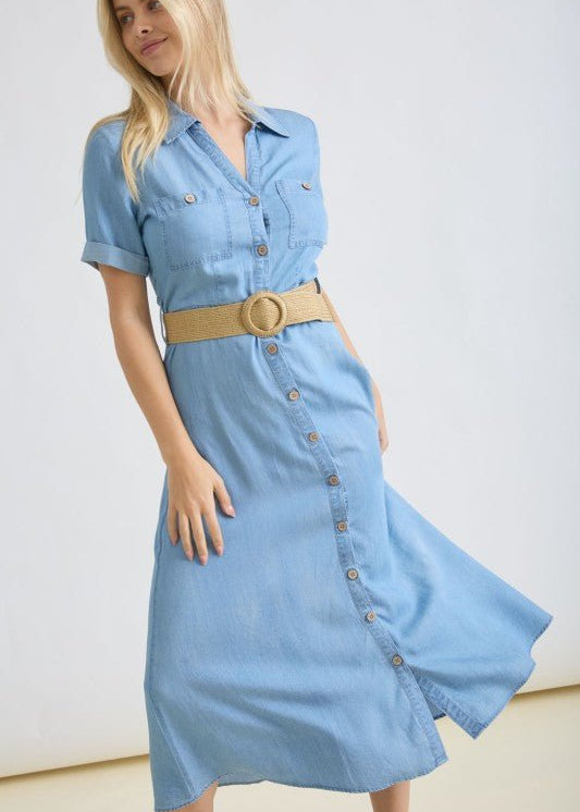 Chambray Belted Dress - The Nines