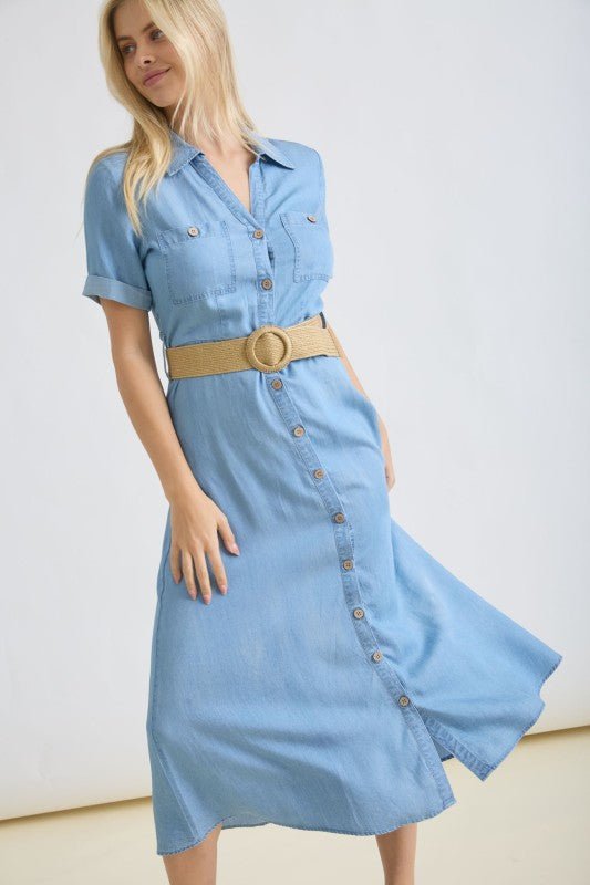 Chambray Belted Dress - The Nines
