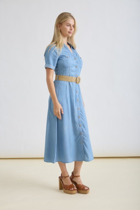 Chambray Belted Dress - The Nines