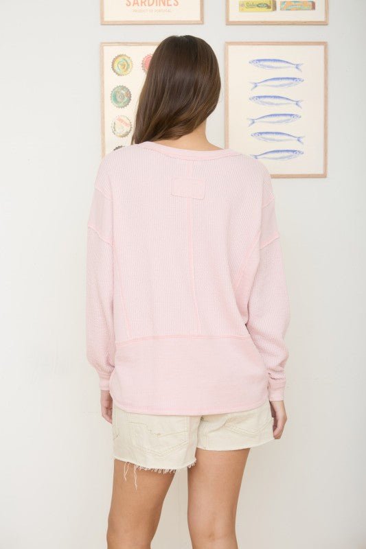Split Neck Lightweight Ribbed Tops - 2 Colors! - The Nines