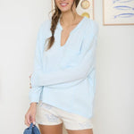 Split Neck Lightweight Ribbed Tops - 2 Colors! - The Nines
