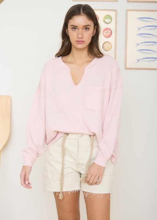 Split Neck Lightweight Ribbed Tops - 2 Colors! - The Nines