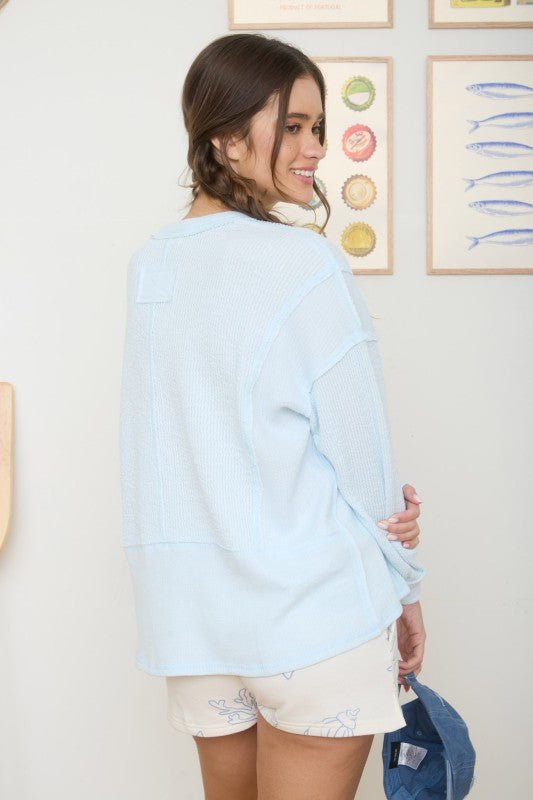 Split Neck Lightweight Ribbed Tops - 2 Colors! - The Nines