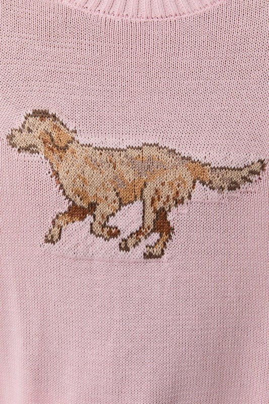 Light Pink Dog Graphic Lightweight Sweater - The Nines