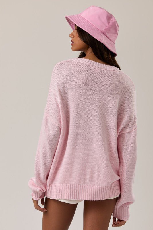 Light Pink Dog Graphic Lightweight Sweater - The Nines