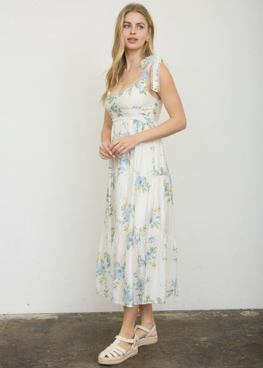 Blue Floral Tie Strap Dress - The Nines