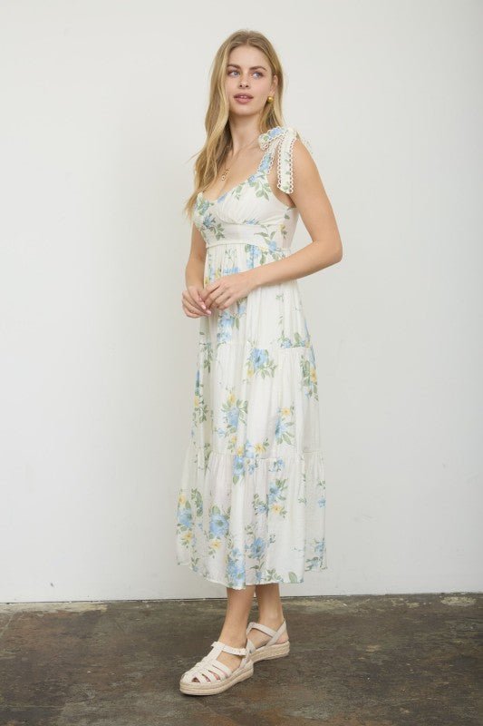 Blue Floral Tie Strap Dress - The Nines