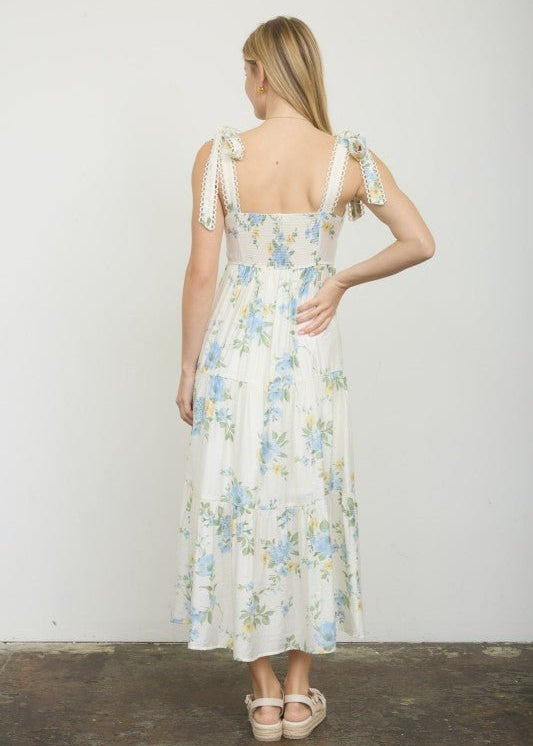 Blue Floral Tie Strap Dress - The Nines